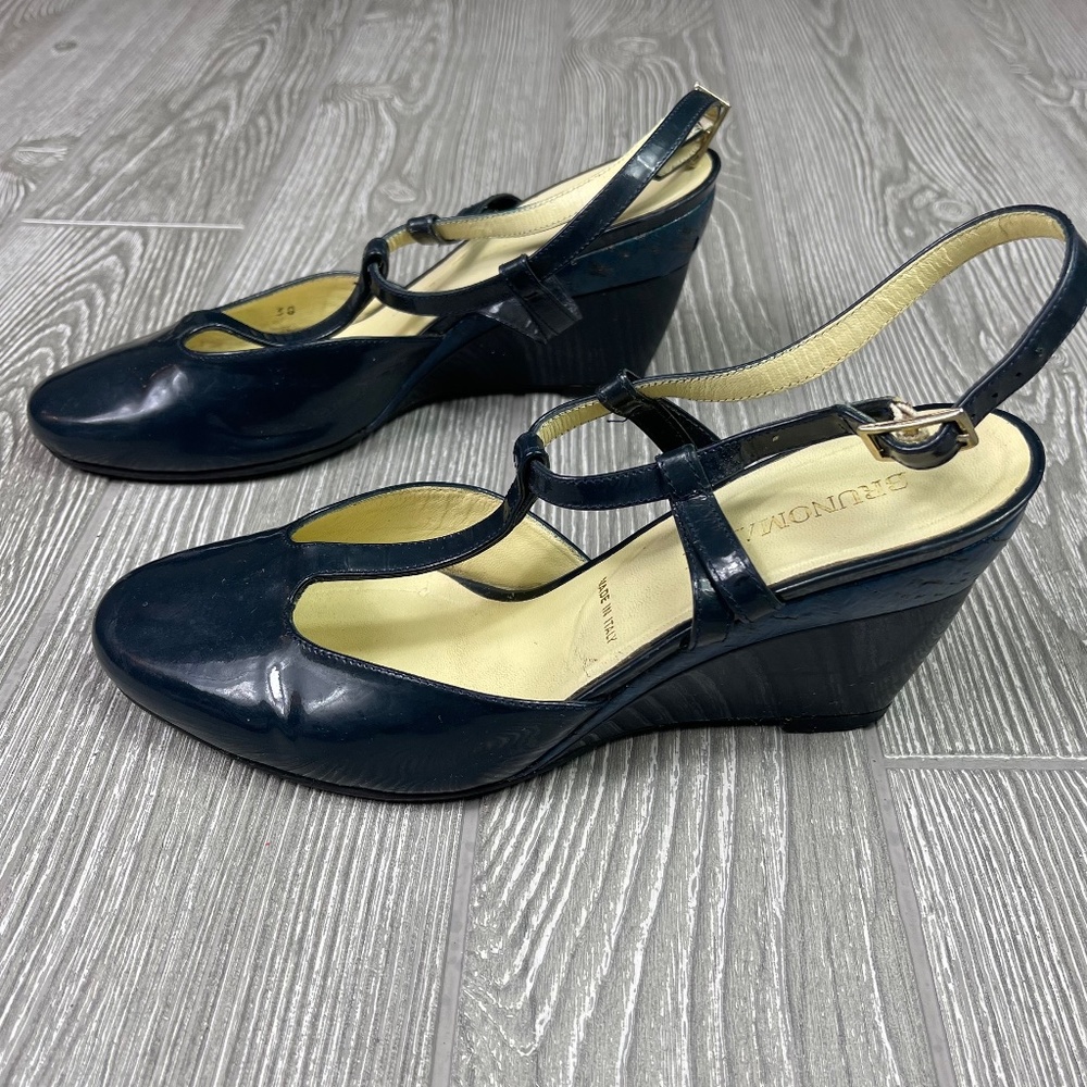 BRUNO MAGLI T Strap Leather Wedge Sandals Women’s size EU 38 US 8 Blue
